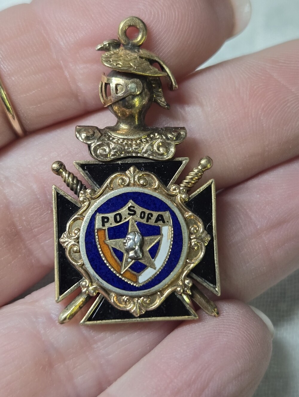 Vintage Patriotic Order Sons of America (P.O.S. of A.) fraternal fob